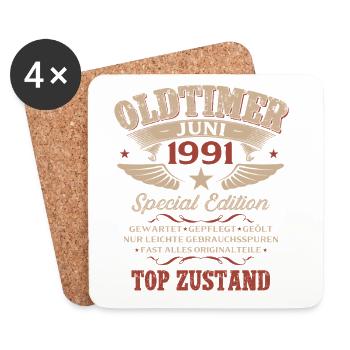 35. Geburtstag Geschenk Mann Oldtimer Juni 1991 - Untersetzer (4er-Set) - Weiß - Vorne