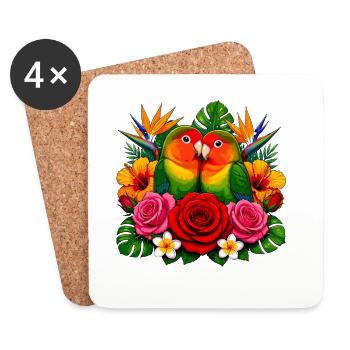 Love birds in a tropical paradise - Coasters (set of 4) - white - Front