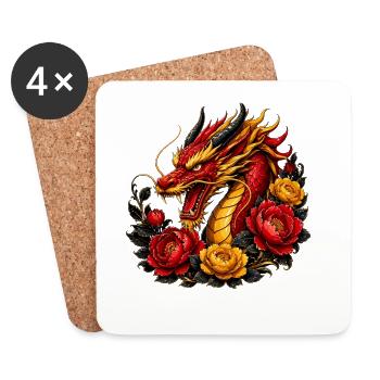 Dragon de Flamme et Roses - Dessous de verre (lot de 4) - blanc - Devant