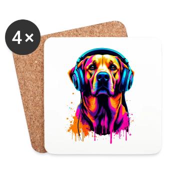 Golden Retriever avec des écouteurs - Dessous de verre (lot de 4) - blanc - Devant