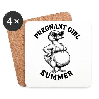 Fille enceinte, été, plage, canard, drôle, - Dessous de verre (lot de 4) - blanc - Devant