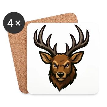 Illustration de tête de cerf de forêt - Dessous de verre (lot de 4) - blanc - Devant