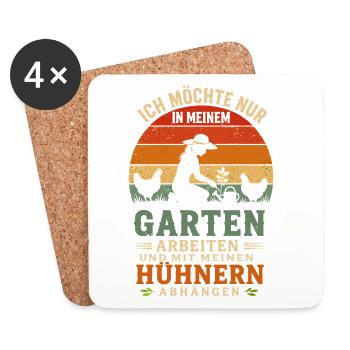 Gartenzeit mit Hühnern im Retro-Sommer - Untersetzer (4er-Set) - Weiß - Vorne