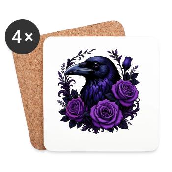 Night crow and purple roses - Coasters (set of 4) - white - Front