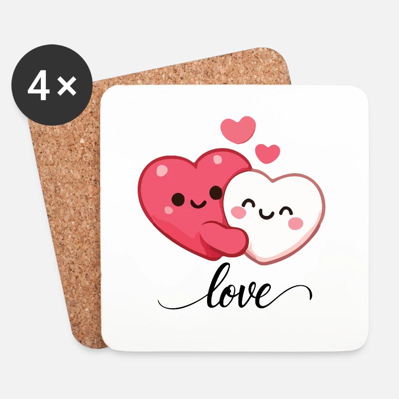 Kawaii Love Herzen - Süßes Paar - Untersetzer (4er-Set) - Weiß