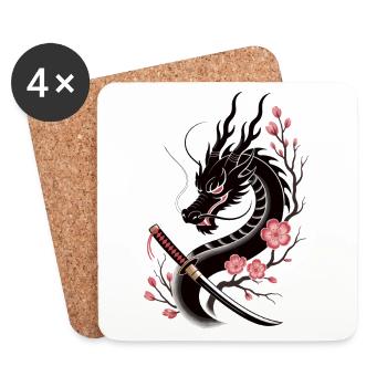 Dragon Shirt with Cherry Blossoms - Coasters (set of 4) - white - Front