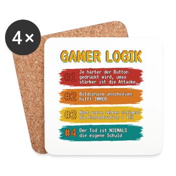 Gamer Logik Spruchband - Untersetzer (4er-Set) - Weiß - Vorne