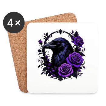 Night crow with violet roses - Coasters (set of 4) - white - Front