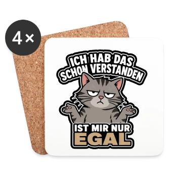 Gereizter Kater Spruch: Ist Mir Egal - Untersetzer (4er-Set) - Weiß - Vorne