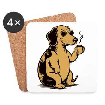 Chien avec tasse à café - Cadeau pour le propriétaire de chien - Dessous de verre (lot de 4) - blanc - Devant