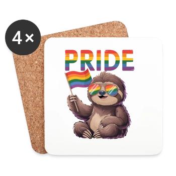 Lazy Pride Rainbow Sloth with Flag - Coasters (set of 4) - white - Front
