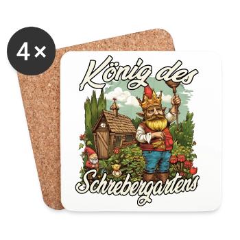 Kleingarten Gartenkönig Gartenzwerg Blumenbeet - Untersetzer (4er-Set) - Weiß - Vorne