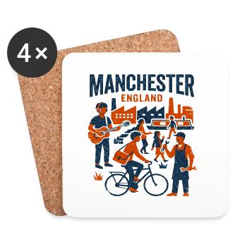 Manchester England Industrial City Life Scene - Untersetzer (4er-Set) - Weiß - Vorne