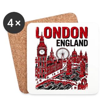 London England Skyline With Famous Landmarks - Untersetzer (4er-Set) - Weiß - Vorne