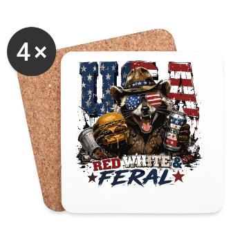  USA Red White & Feral Waschbär Patriotischer USA - Untersetzer (4er-Set) - Weiß - Vorne