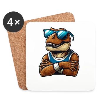 Cooler Dino T-Rex mit Sonnenbrille - Untersetzer (4er-Set) - Weiß - Vorne