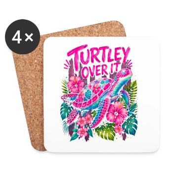 Tortue Sur Ça Mignonne Fleur de Tortue - Dessous de verre (lot de 4) - blanc - Devant