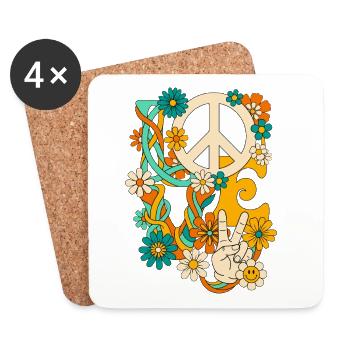 Love Peace Flowers Groovy Retro Hippie - Coasters (set of 4) - white - Front