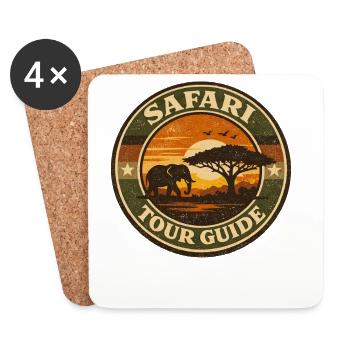 Safari Tour Guide Elephant Retro Adventure Design - Coasters (set of 4) - white - Front