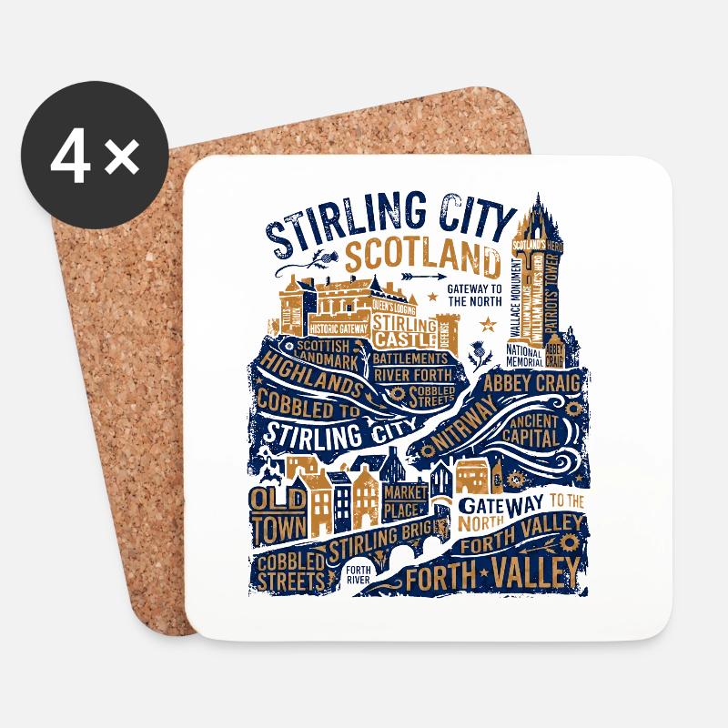 Stirling Scotland Skyline And Local Landmarks - Untersetzer (4er-Set) - Weiß