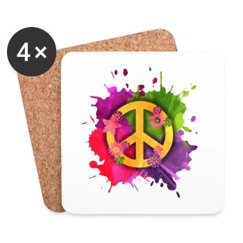 Peace Sign Hippie Splash – Flower Power - Coasters (set of 4) - white - Front