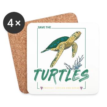 Tortue Protège les tortues et la mer - Dessous de verre (lot de 4) - blanc - Devant