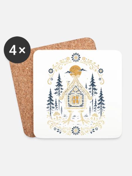 Baba Yaga Hütte - Untersetzer (4er-Set) - Weiß