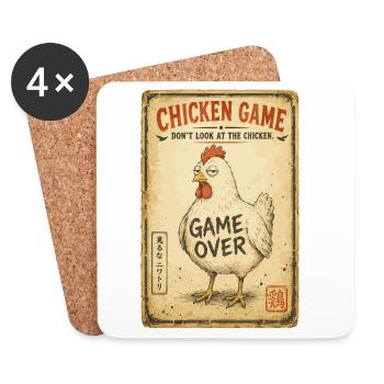 Chicken Game, Feiglingsspiel, Lustiges Huhn - Untersetzer (4er-Set) - Weiß - Vorne