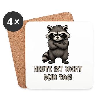 Grimmiger Waschbär: Heute ist nicht dein Tag - Untersetzer (4er-Set) - Weiß - Vorne