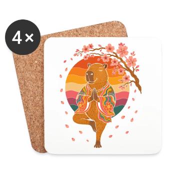 Meditating Bear in Cherry Blossom Kimono - Coasters (set of 4) - white - Front