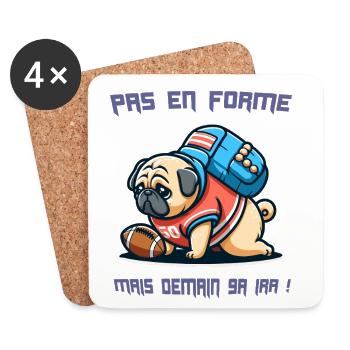Bouledogue : Pas en Forme, Demain Ça Ira  arqué!!! - Dessous de verre (lot de 4) - blanc - Devant