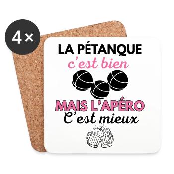 La Pétanque c'est bien mais l'apéro c'est mieux - Dessous de verre (lot de 4) - blanc - Devant