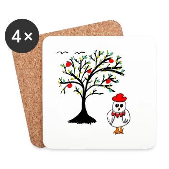 Apfelbaum Huhn Henne Hühner Baum  - Untersetzer (4er-Set) - Weiß - Vorne