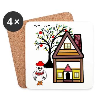 Lustiges Huhn Haus Apfelbaum Garten - Untersetzer (4er-Set) - Weiß - Vorne