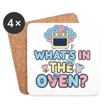 Gender Reveal Whats In The Oven Baby Shower Team - Coasters (set of 4) - white - Front