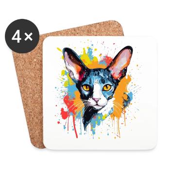Splash Art Cornish Rex Katzengesicht Farblos - Untersetzer (4er-Set) - Weiß - Vorne