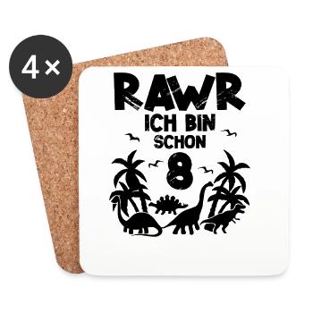 8. Geburtstag Dinosaurier - Untersetzer (4er-Set) - Weiß - Vorne