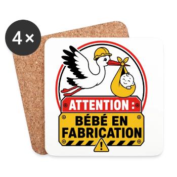 Attention Bébé en Fabrication - Dessous de verre (lot de 4) - blanc - Devant