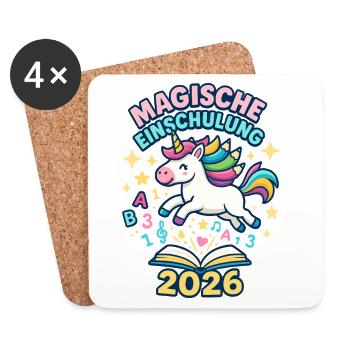 Magische Einschulung 2026 Einhorn Schule - Untersetzer (4er-Set) - Weiß - Vorne