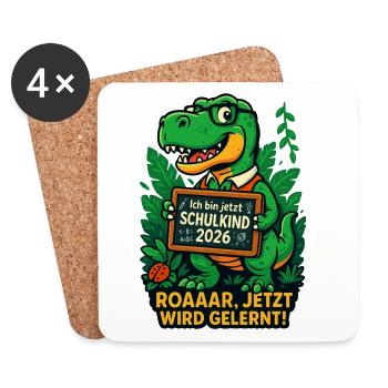 Dino Schulkind 2026 ROAAAAR jetzt lernen - Untersetzer (4er-Set) - Weiß - Vorne