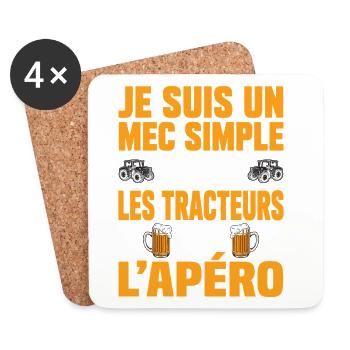 Tracteur Apéro Cadeau Humour Personnalisé - Dessous de verre (lot de 4) - blanc - Devant