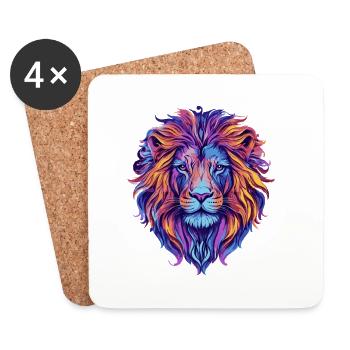 Lion coloré - Dessous de verre (lot de 4) - blanc - Devant