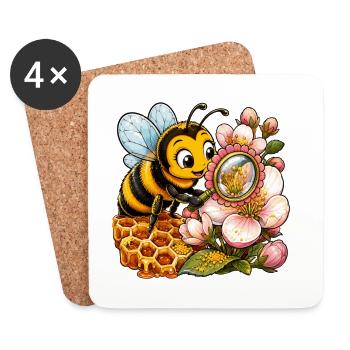 abeille, apiculteur, nid d’abeille, fleurs, insecte des prairies, - Dessous de verre (lot de 4) - blanc - Devant