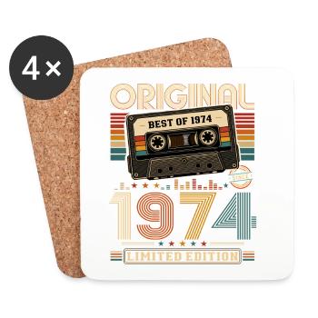 52e anniversaire Gift Man cassette Best of 1974 - Dessous de verre (lot de 4) - blanc - Devant