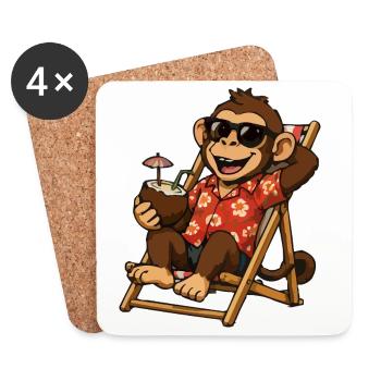 Singe sur la plage en hawaïen look - Dessous de verre (lot de 4) - blanc - Devant