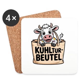  KUHLtur Beutel Lustige Kuh Cartoon Kulturbeutel - Untersetzer (4er-Set) - Weiß - Vorne