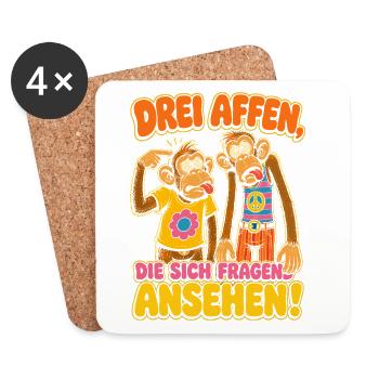 Drei Affen schauen sich an - Untersetzer (4er-Set) - Weiß - Vorne