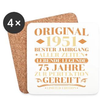 Original 1951 Bester Jahrgang 75. Geburtstag - Untersetzer (4er-Set) - Weiß - Vorne
