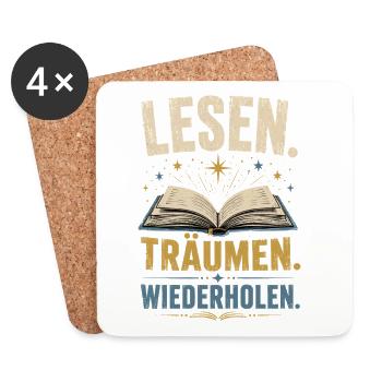Lesen Träumen Wiederholen Shirt - Untersetzer (4er-Set) - Weiß - Vorne