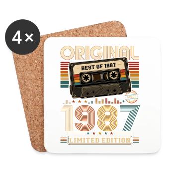 Cassette cadeau de mariage pour le 39e anniversaire Meilleur de 1987 - Dessous de verre (lot de 4) - blanc - Devant